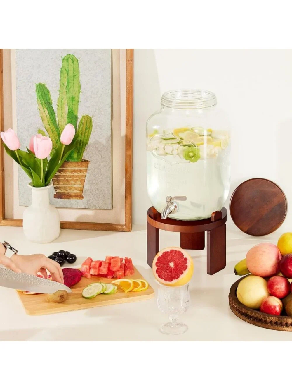 1 Gallon Glass Beverage Dispenser with Stand & Stainless Steel Spigot - Perfect